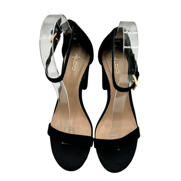 ALDO Black Suede‎ Ankle Strap High Heel Sandals Evening Party Shoes Size 6 - Picture 2 of 9